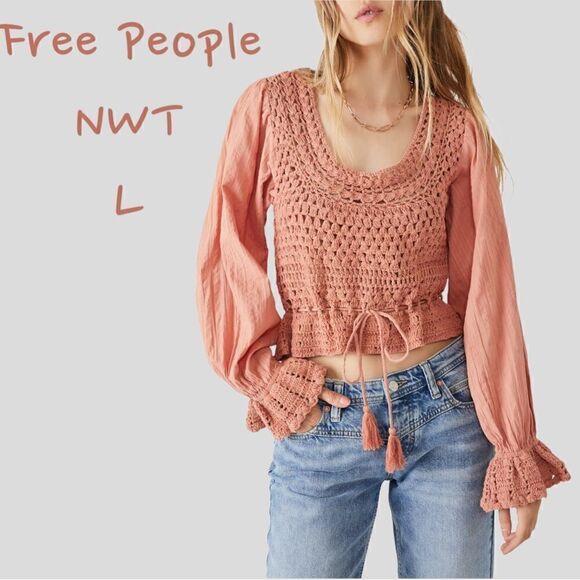 Free People Tops - NWT Free People Megan crochet coral sand top L